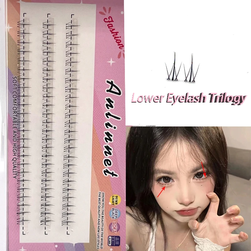 Individual Lashes 3 rows V-Shaped Lower Eyelashes Natural Lower Under Eyelash Easy Grafting Makeup Extension Tools