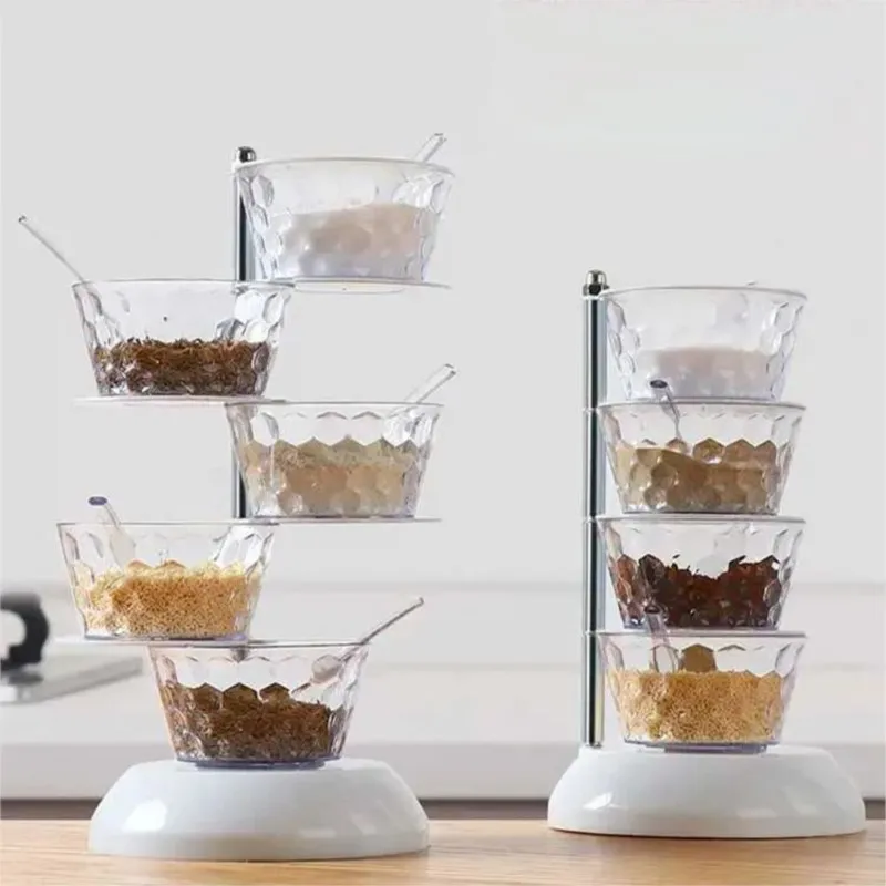 

Plastic Rotatable Seasoning Box 4/5 Layer Vertical Seasoning Bottle Multi-layer Household Seasoning Storage Jar With Spoon ZI192