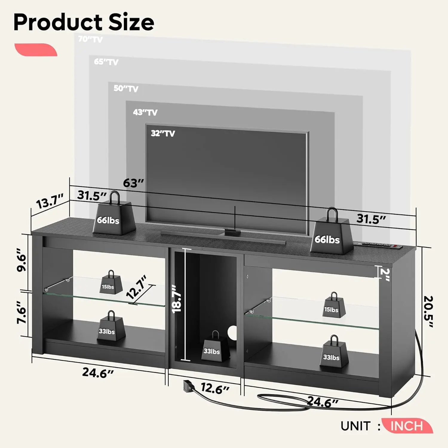 TV Shelf with Power Outlet 70