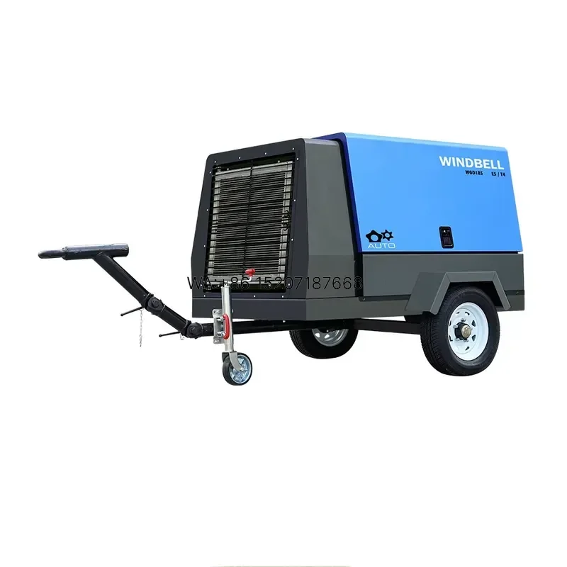Wmwmnu for Kubota Engine 185 CFM EPA Tier 4 Rotary Screw Portable Air Compressor for Gold Mining
