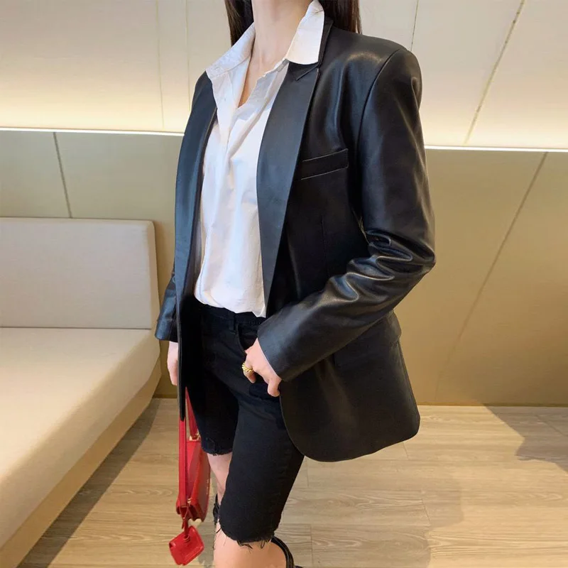 LARS Bell Giacca in Vera Pelle da Donna Vestibilità Ampia, Cappotto in Pelle di Pecora a Maniche Lunghe, Stile Casual Elegante, Nuovo Arrivo Autunno Inverno