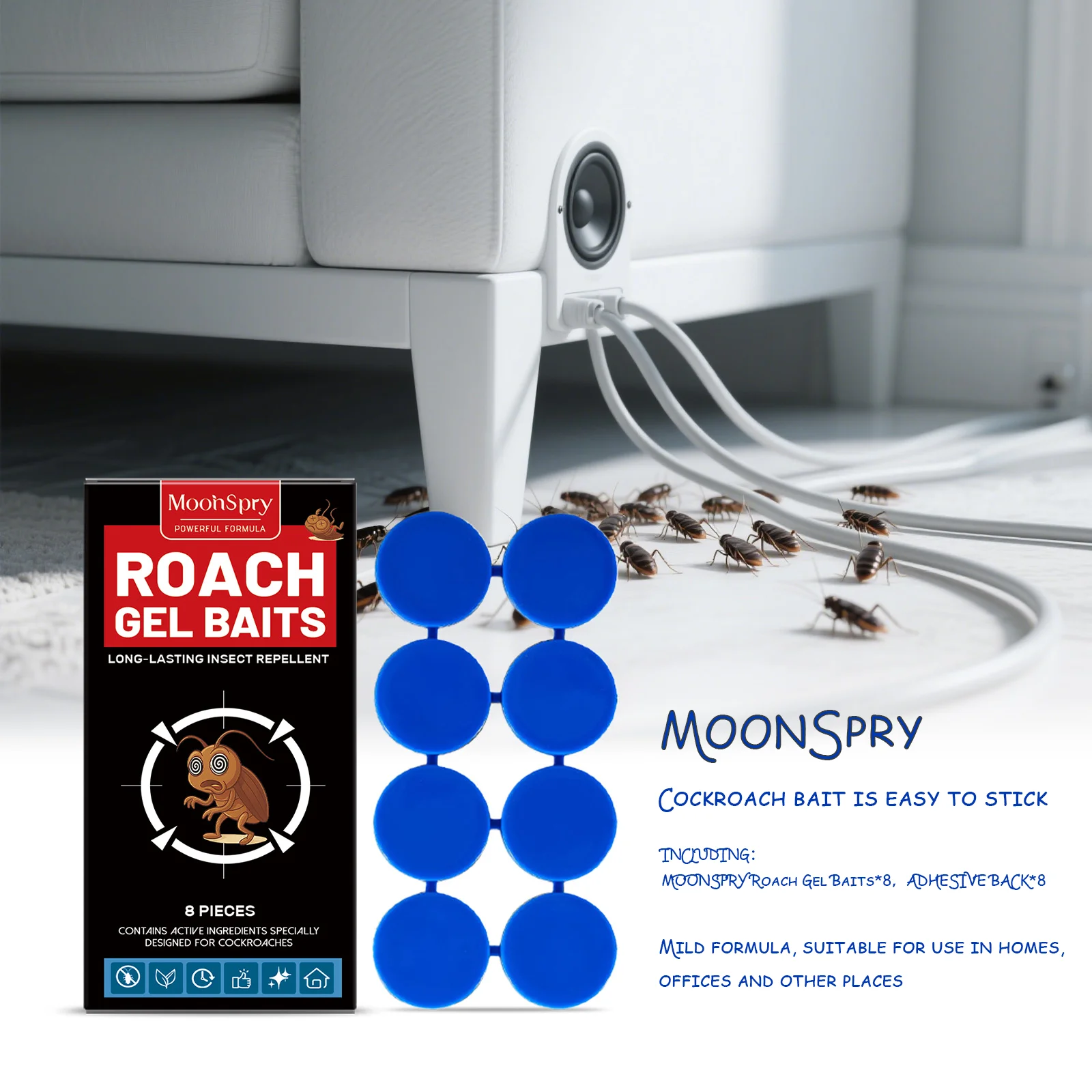 

MOONSPRY Roach Gel Baits Rapid Trapping Long-Lasting Protection Safe and Odorless Widely Applicable Convenient To Use