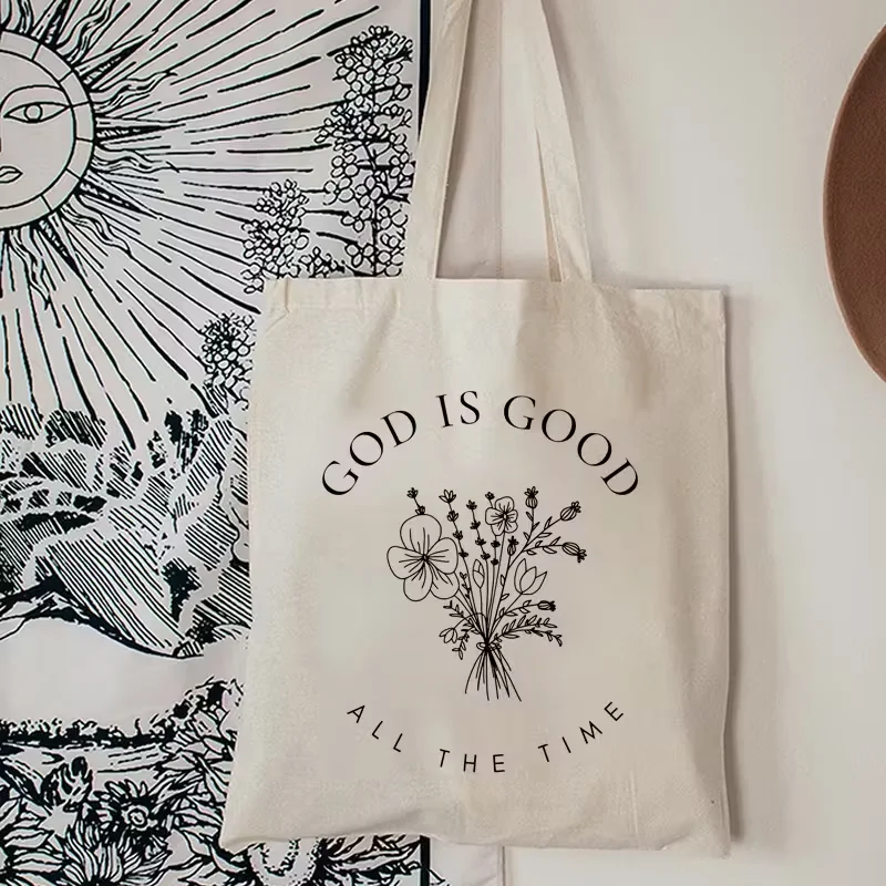 

Вдохновляющая сумка-тоут с надписью "God Is Good All The Time", открытая, из холщовой ткани, минималистичная, с цветочным принтом, для работы, церкви, поездок на работу и повседневного использования.
