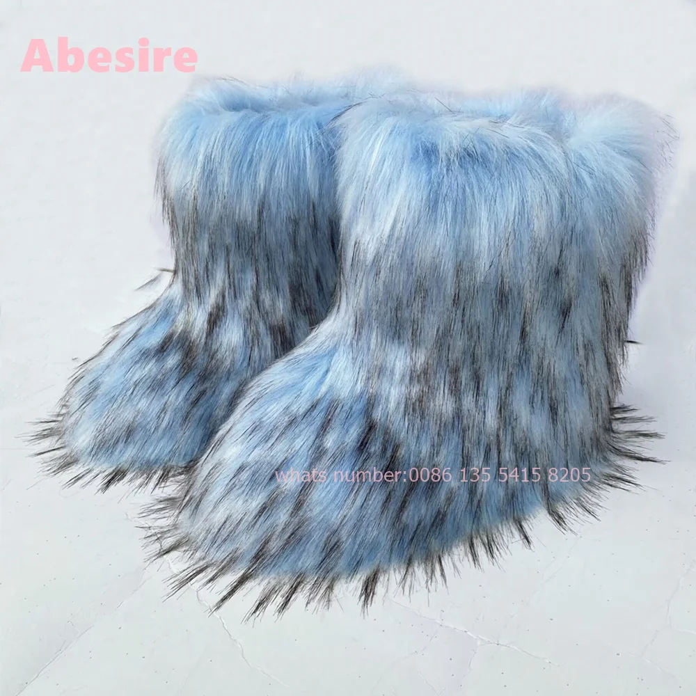 Fur Long Snow Boots Plush Winter Warm Women\'s Boots Customized 2024 Y2K Pink Fluffy Height Increasing Knee High Boots Casual