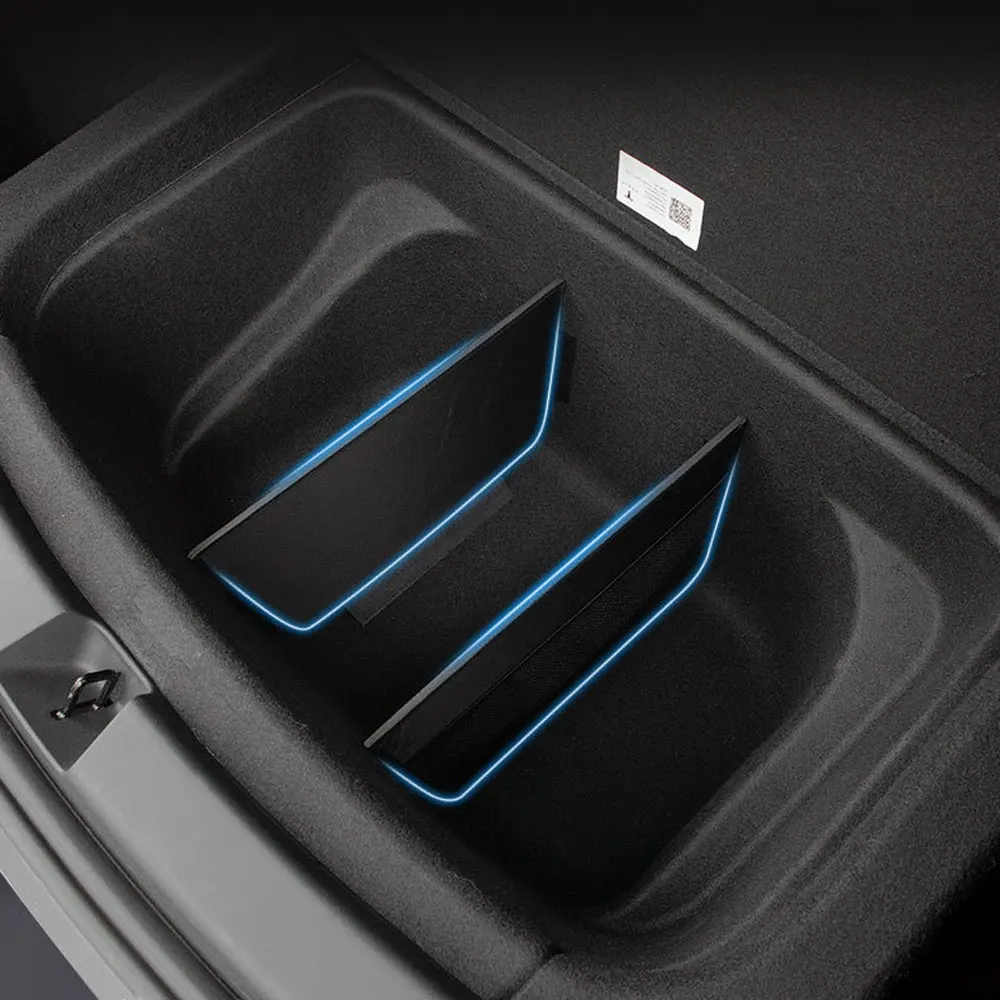

For Tesla Model Y Rear Trunk Lower Storage Organizer Partition Board Car Trunk Storage Box with Mesh Pocket and Dividers