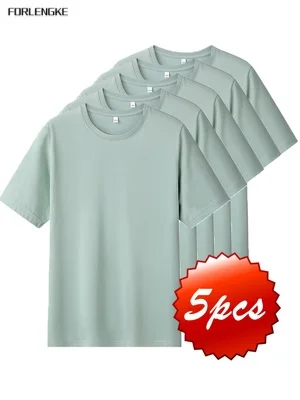 FORLENGKE-5-Pack Men's Plain Crew Neck T-Shirts, Casual Versatile Solid Color Tees, Perfect for Any Occasion, Best Value Bundle.