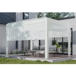 Factory Wholesale Modern Outdoor Bioclimatic Garden Aluminium Louvered electric pergolas  With manual roller blinds Screen Set