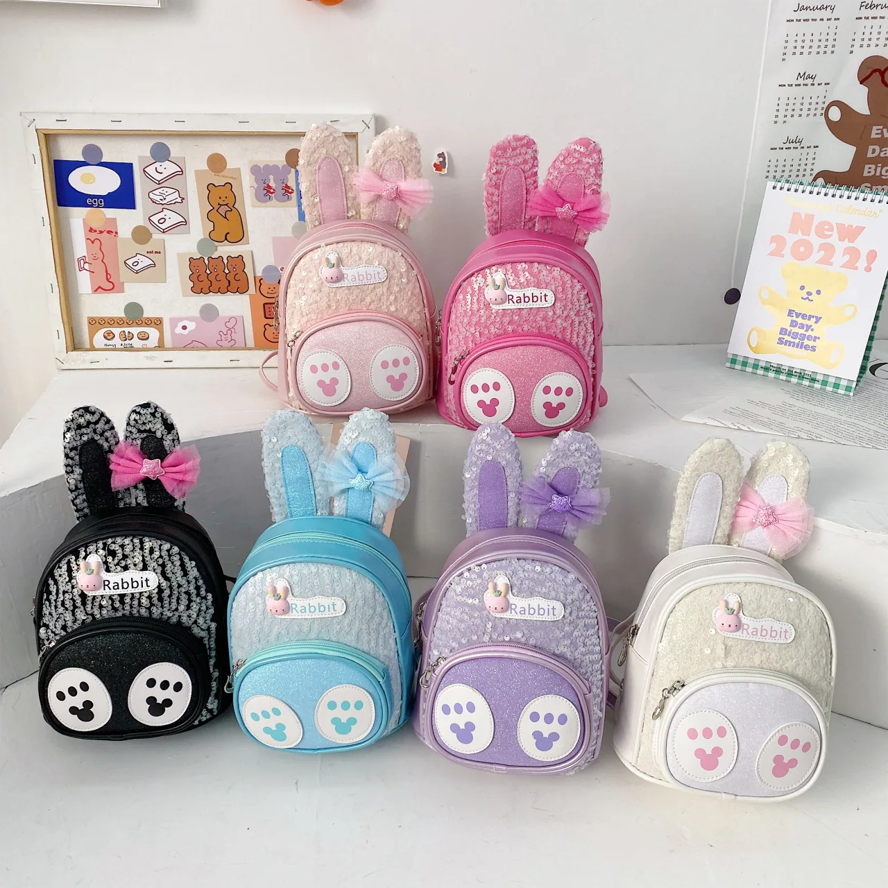 New Children's Bag With Cute And Fashionable Rabbit Ears PU Glitter Cartoon Children's Backpack