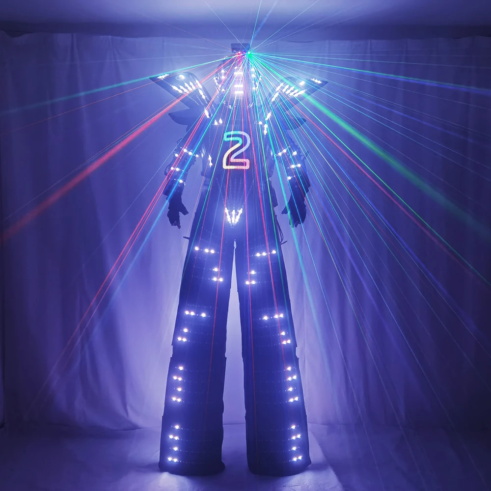 Traje LED Robot Costume led Clothes Stilts Walker Costume LED Suit Costume Helmet Laser Gloves