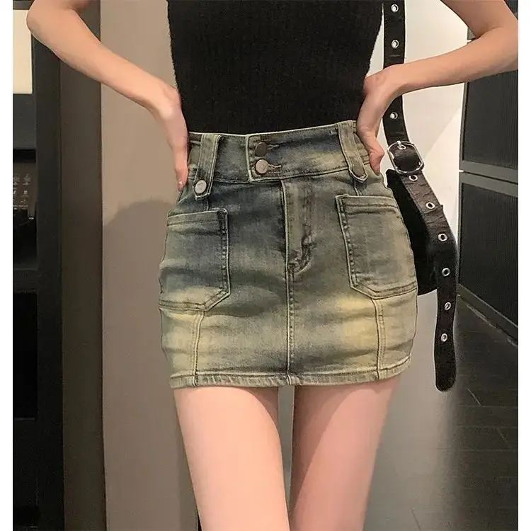 

American Retro High Waisted Denim Skirt, Summer Spicy Girl Skirt Design, Ultra Short Skirt, A-line Wrapped Buttocks Skirt Pants