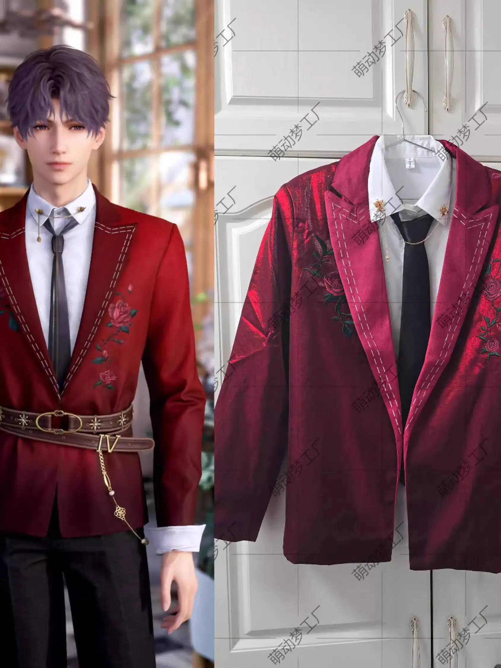 Новый Love And Deepspace Rafayel Qi Yu Fiesta Карнавал Хэллоуин Cos Косплей Rose Burning Kiss Красное Черное Пальто Рубашка