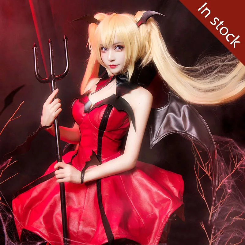 

Game Shugo Chara Tsukiyomi Utau Cosplay Costume For Women Red Sexy Faux Leather Uniform Dress Bat Wings Halloween Party Costumes