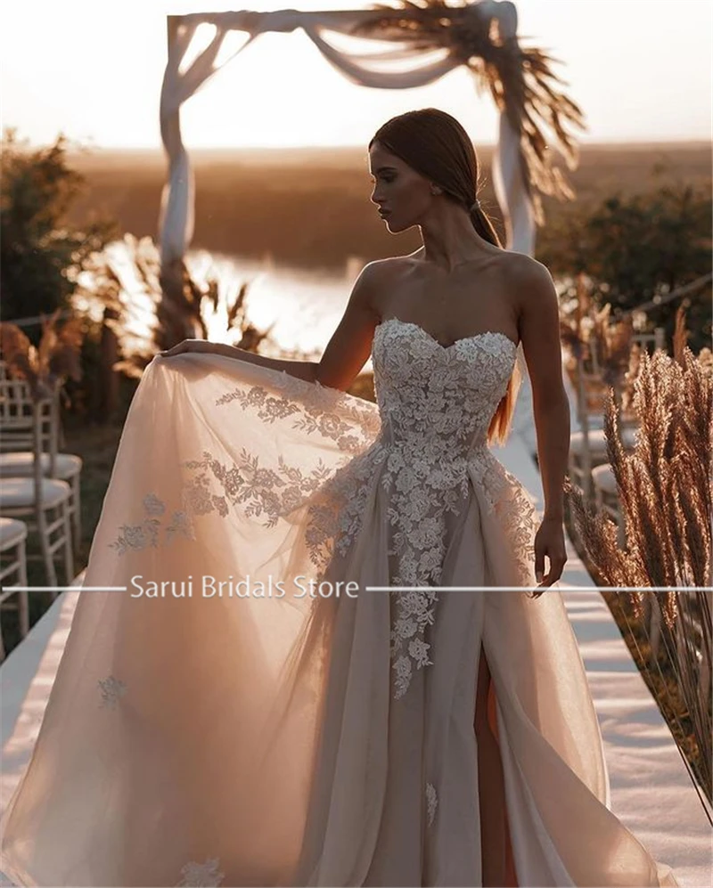 Customized Tulle Beach Scoop Neck Wedding Dress Applique Bride Gown Summer Holiday Boho Wedding Dresses Vestidos De Noiva image 4