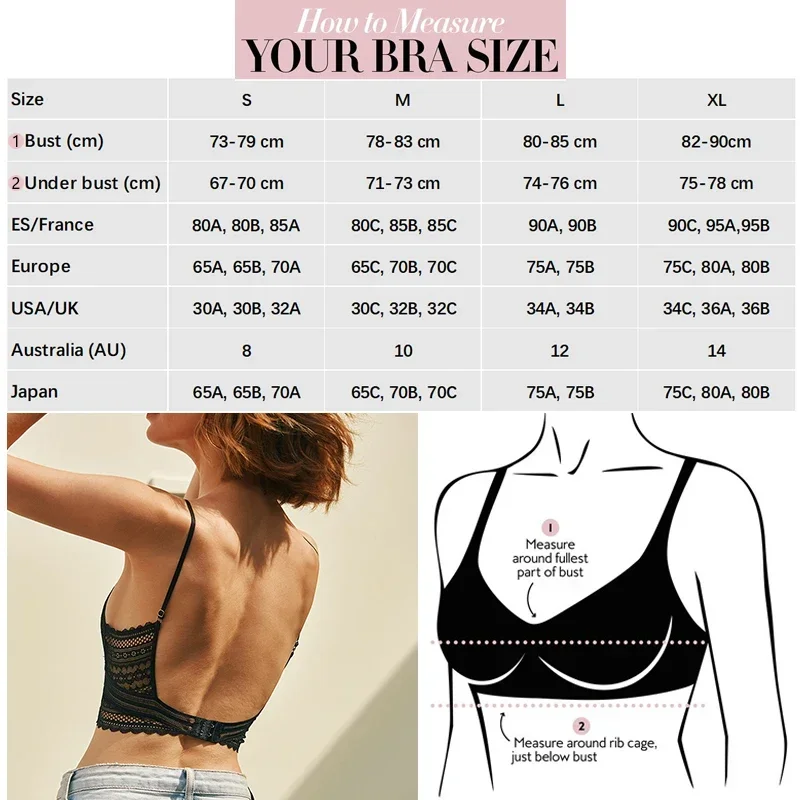 Biancheria intima da donna Sexy in pizzo reggiseno senza schienale reggiseno triangolare Bralette morbido con schiena bassa Biustonosz Lingerie