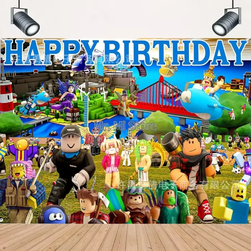 

Robloxs Game Shower Vinyl Hot Game Backdrop Cloth Kids Birthday Photo Background for Party Decoration Boys Backdrops