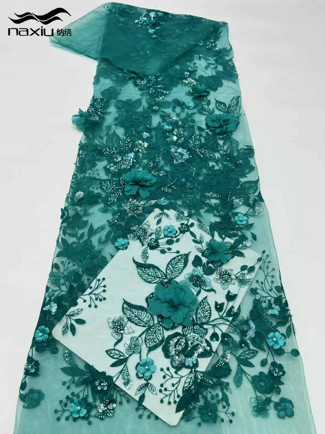 

Madison 2025 Роскошная африканская кружевная ткань 5 ярдов Дубай 3D тюль с бисером кружевная ткань с вышитым цветком нигерийская ткань для шитья