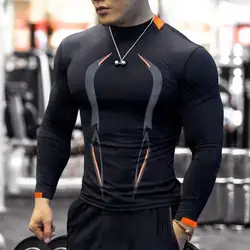 2024 Men Workout Long Sleeve T-shirt Gym Shirt Round Neck Sport T-shirt Sweat Absorption Workout Tees Quick Dry Sports T-shirts