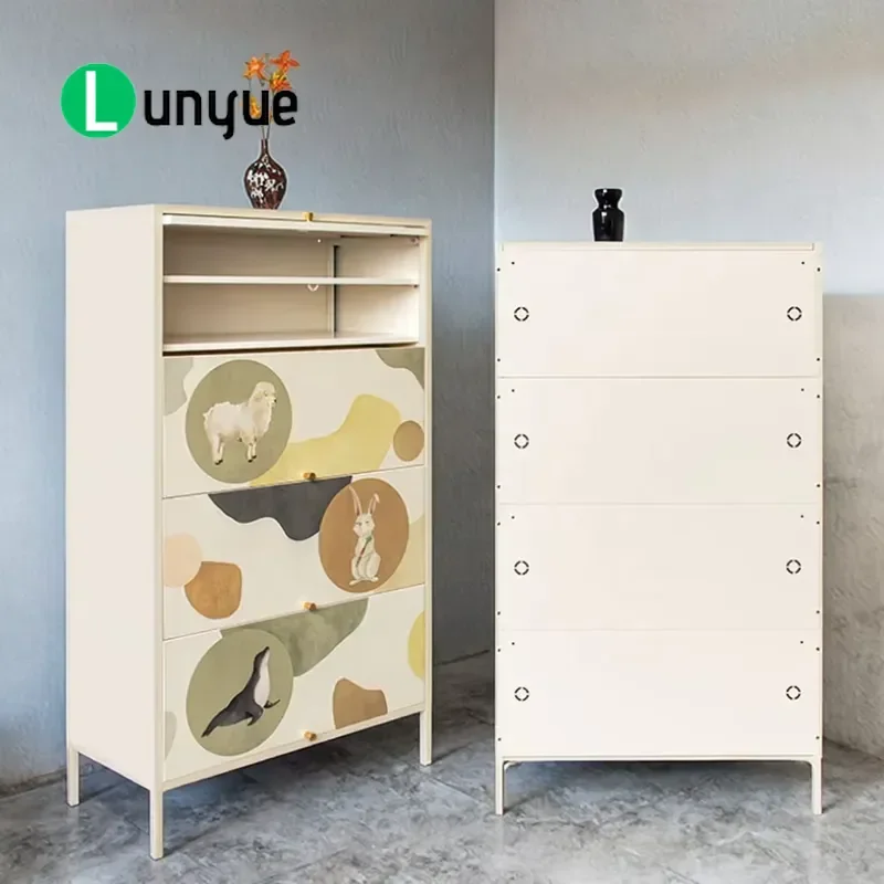 Custom Printed 4 Layer Steel Shoe Cabinet Modern Metal Shoe Rack Storage Organizer for Living Room Entrance Home Decor