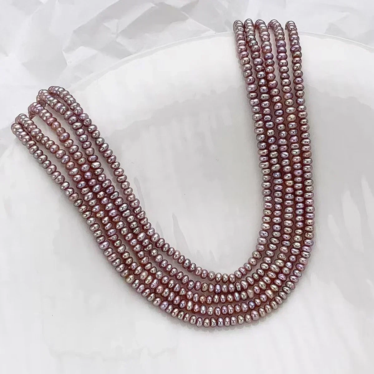 3-3.5mm4A Freeform Elegance Natural Freshwater Purple Pearl Round Flat Bead Women Jewelry Make DIY Necklace Bracelet Accessories