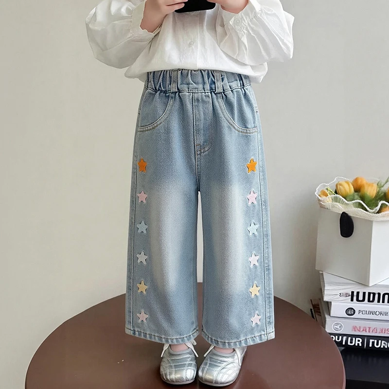 Girls' Jeans 2026 Spring and Summer New Fashionable Embroidery Korean All-Matching Straight Baby Girl Autumn Long Pants