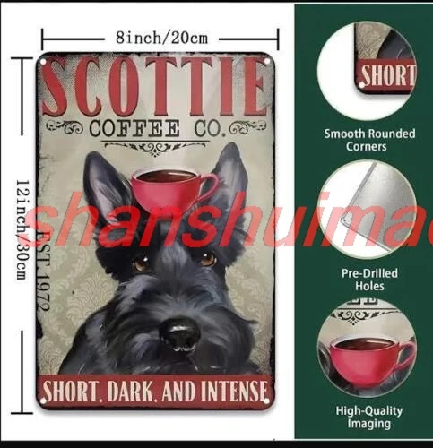 shui SCOTTIE COFFEE CO. METAL TIN SIGN SHORT DARK AND  INTENSE EST 1979 KITCHEN DECOR 1pc