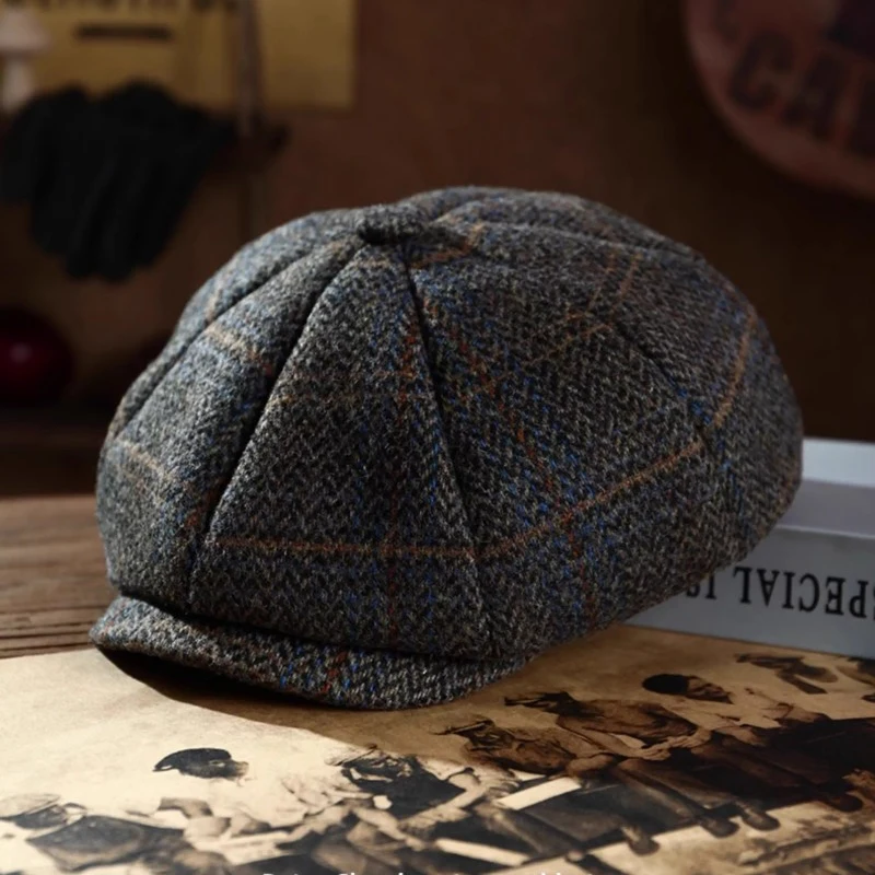

Big Head Men's Classic Newsboy Gatsby Hat Blend Wool Vintage Flat Ivy Cabbie Cap Coarse Woolen Painter's Hat