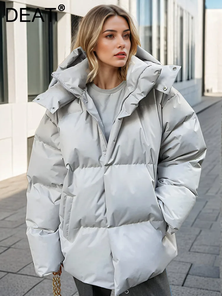 DEAT-Manteau matelassé en coton pour femme, veste à capuche, fermeture éclair, manches longues, chaud, vert, mode, hiver, nouveau, 2024, 7AB5380