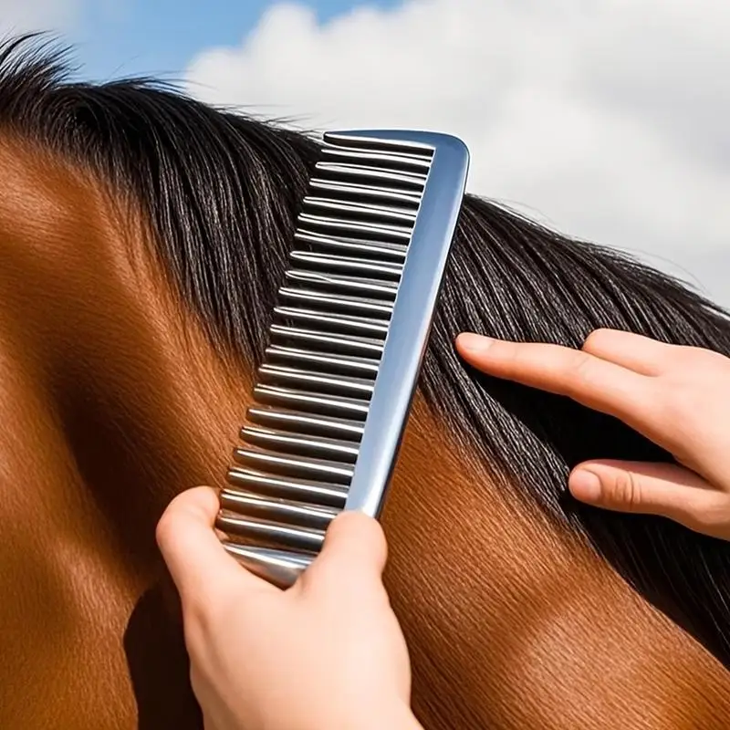 Hochwertiger Aluminium-Pferdepflegekamm, Metall-Striegelbürste zur Entfernung von losem Haar bei Ponys, Pflegewerkzeuge für Pferde zu Hause und im Stall – Detail 10