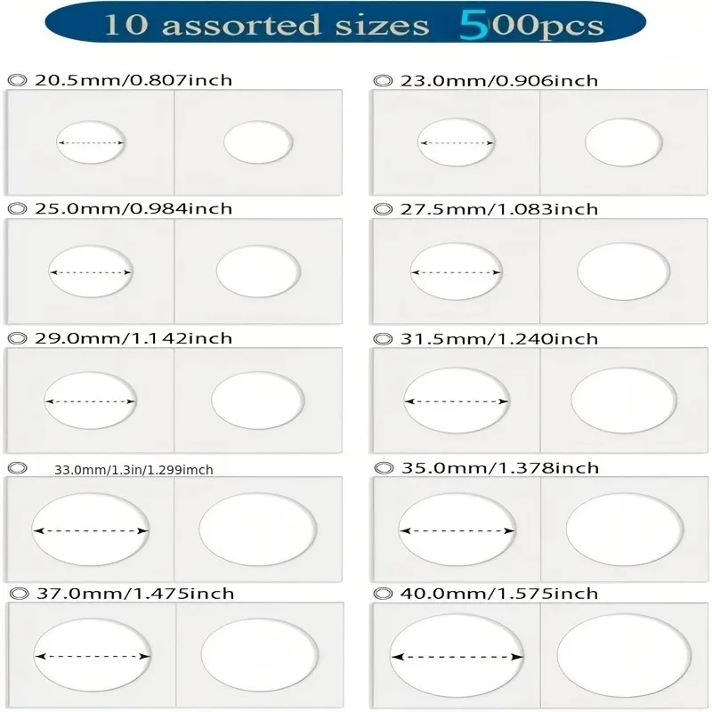 10 Different Sizes 500 Coins Holders Coin Collecting Supplies Includes A Stapler Coin Cardboard Coins Flips for Coin Collecting