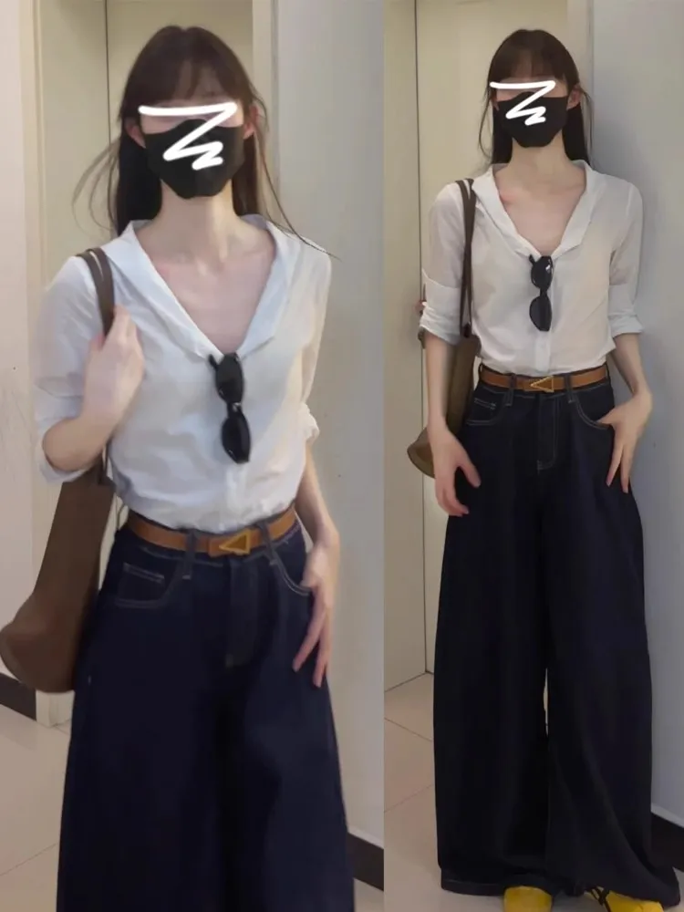 

White V-Neck Base Layer Shirt Women's Autumn Winter New Style Early Spring Shirt Layering Inner OL Commute Personality Top