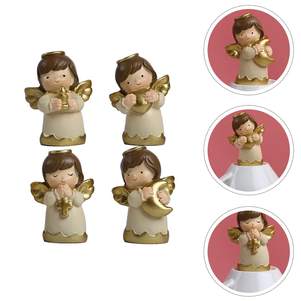 

4Pcs Small Angel Resin Adornments Golden Color Party Cake Decoration Desktop Ornament Angel Ornament