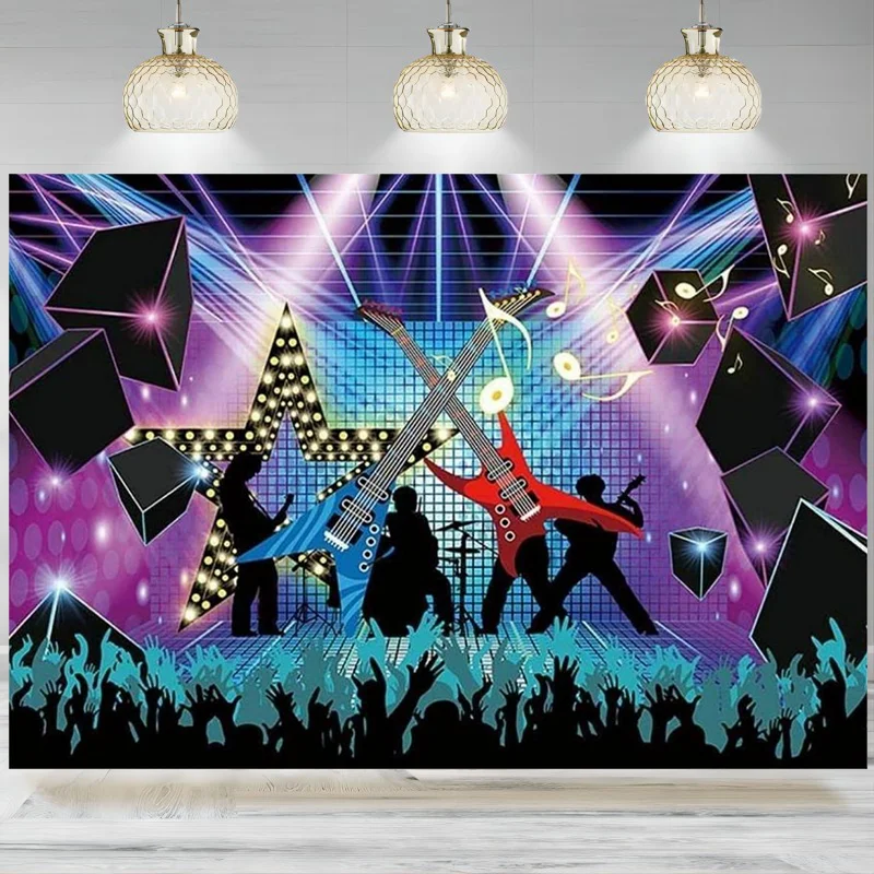 Karaoke Backdrop Superstar Vacation Photo Photography Background Rock Roll Guitar Stage Light Concert Party Decorations Banner