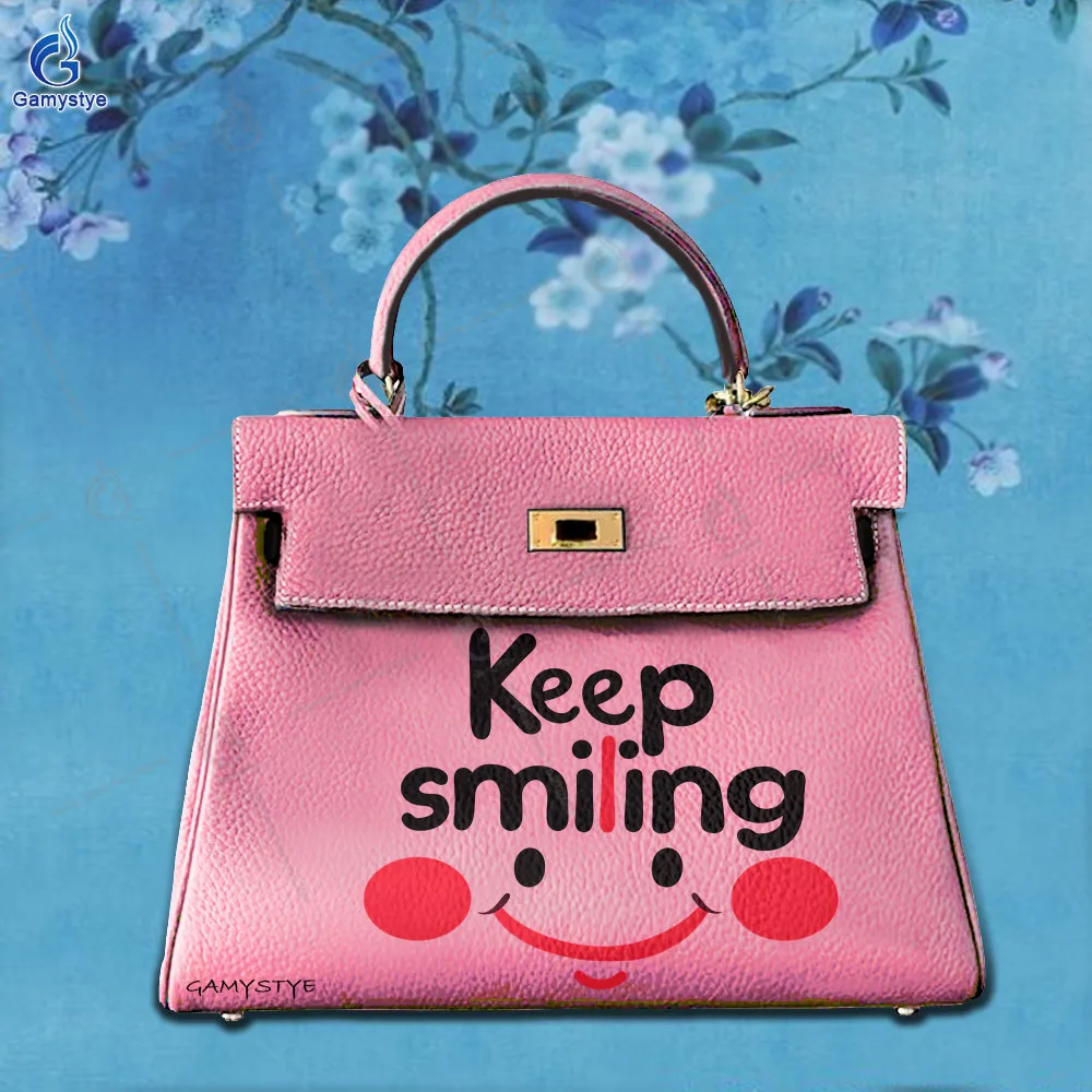 

Printed Customize Art Bags Cartoon letter smiley print 100% Real Cowhide Leather Women'S Bags Promotion Luxury Women Bags Bolsos