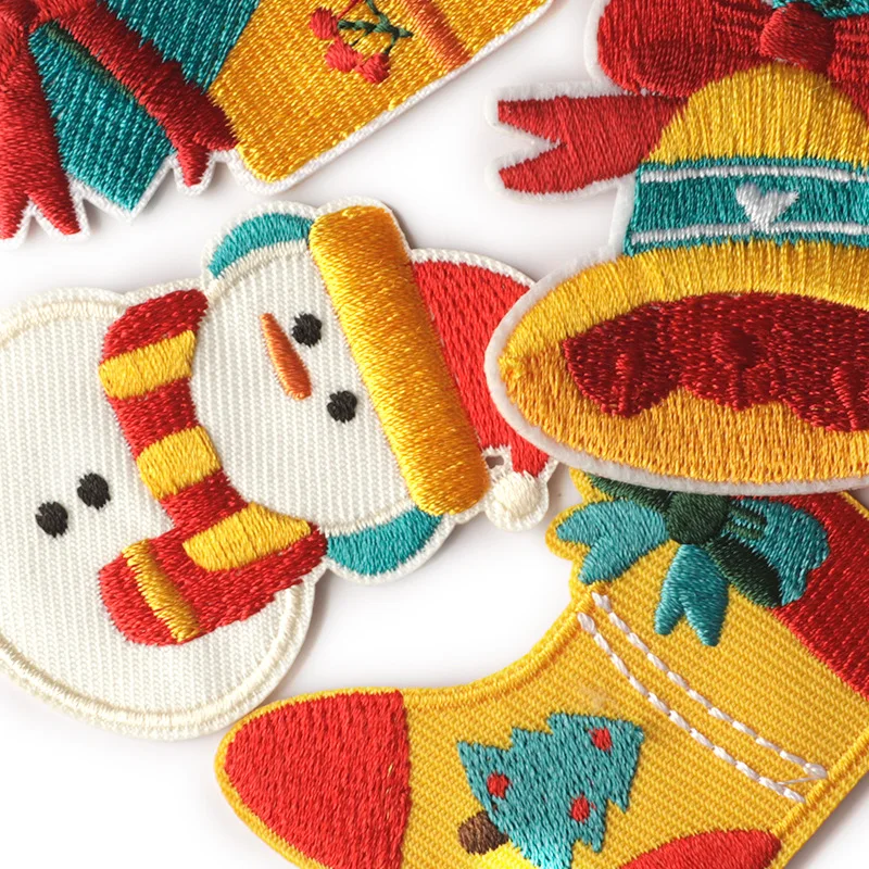Christmas Embroidered Patches - Santa Snowman Tree Wreath Iron On for Clothes Bags DIY Decoration