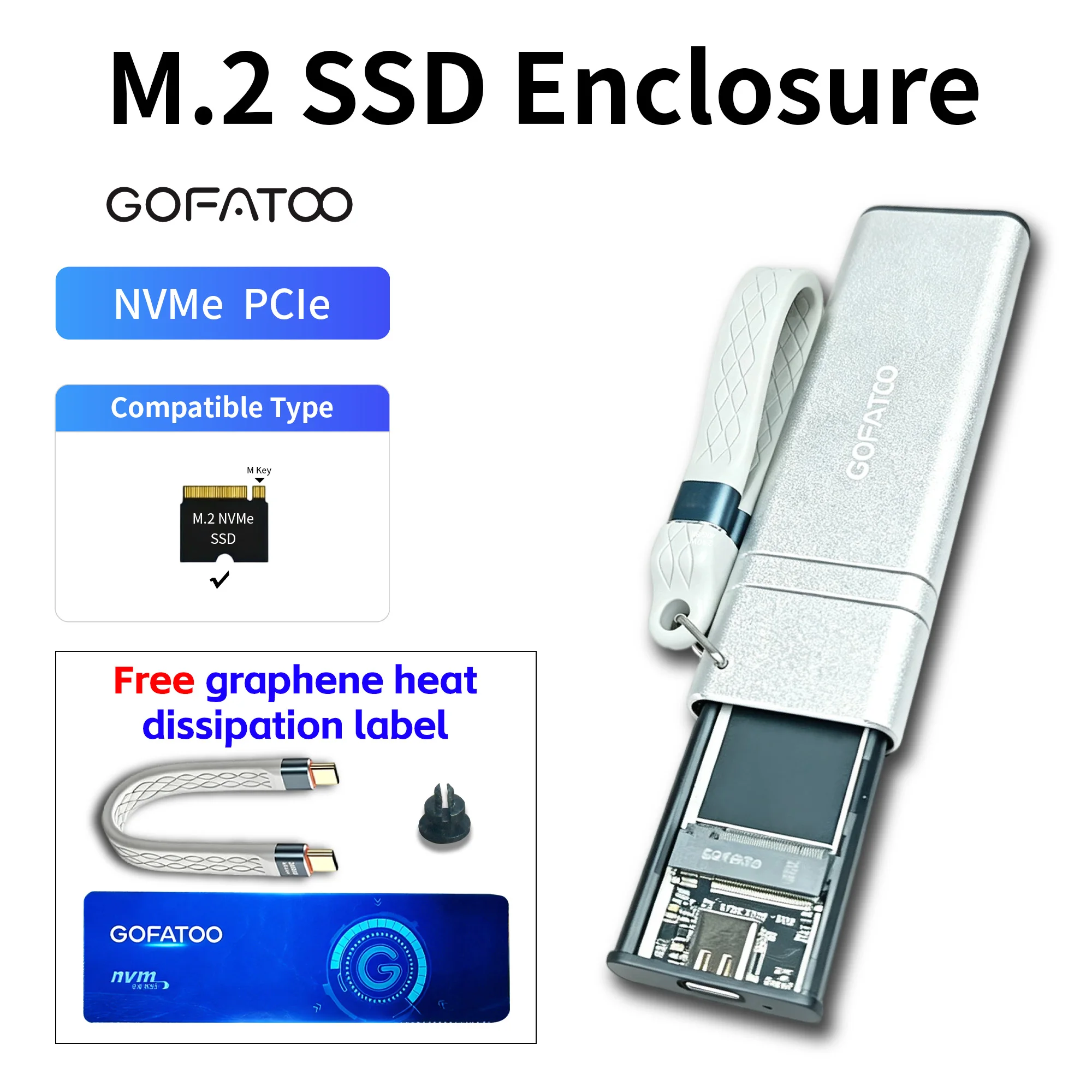 GOFATOO 10Gbps M.2 NVMe SSDエンクロージャー USB‑Cアダプター M‑KeyおよびB&M‑Key対応 外付けSSDケース