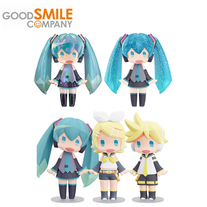 HELLO! GOOD SMILE Genuine Hatsune Miku Holographic Ver. Clear Glitter Ver. Kagamine Rin Len Anime Action Figures Toys Kids Gift