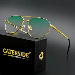 CATERSIDE 2023 New Retro Pilot Sunglasses Male Women Polygon High Quality Metal Sun Glasses Blue Double Bridge Eyewear UV400