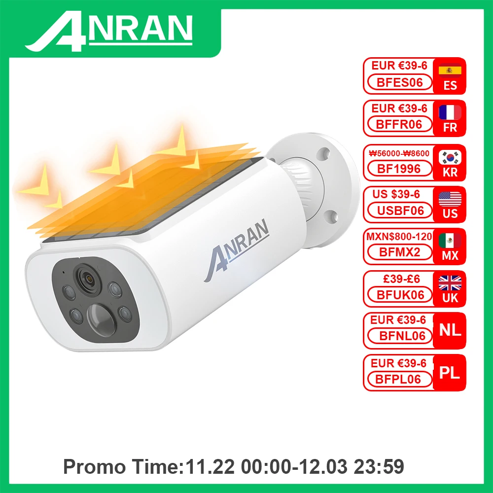 ANRAN 5MP Solar Camera 2K Wireless Solar Security Camera WIFI Battery Camera With Solar Panel Floodlight Full Color Night Vision