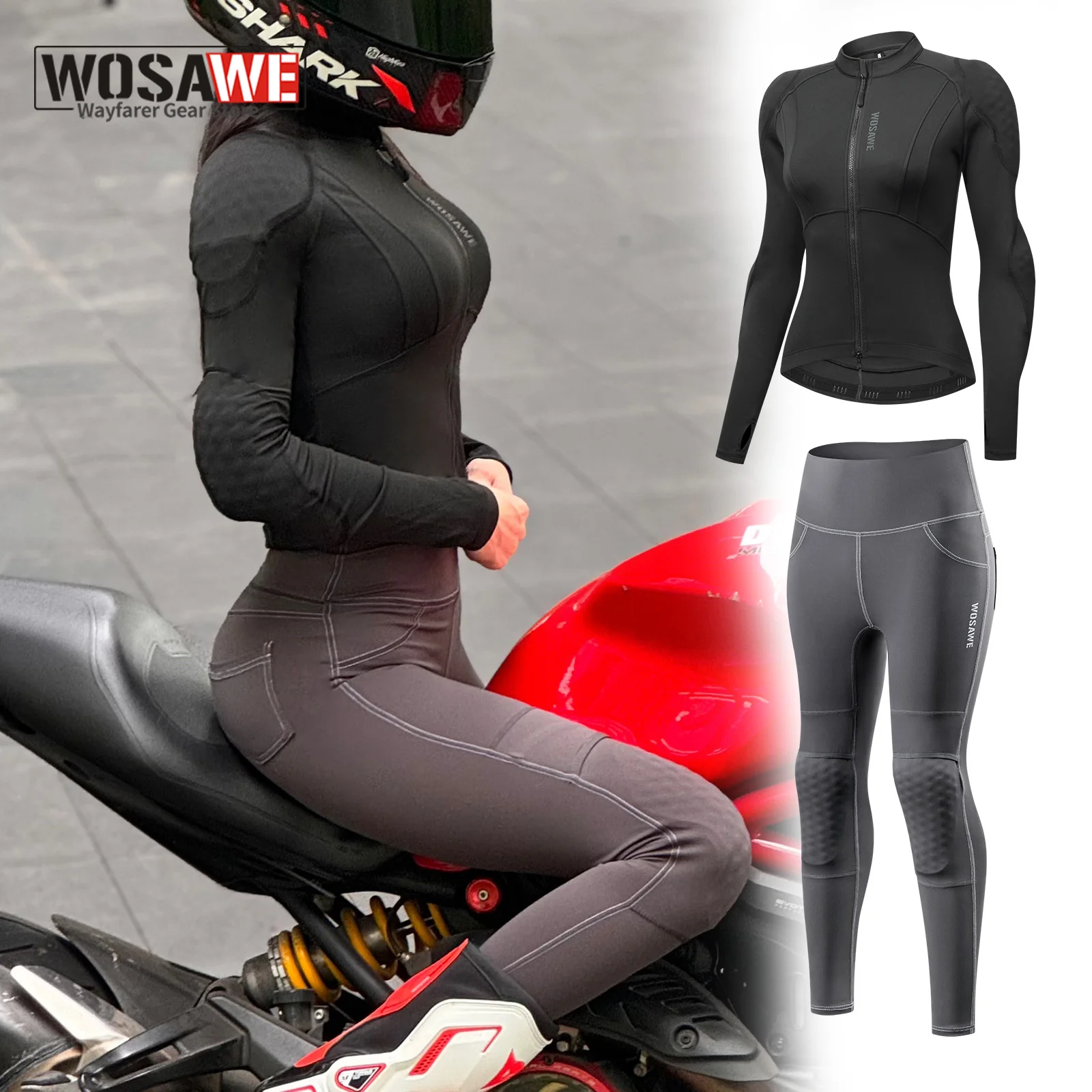 Shoulder Pad Set In - WOSAWE Women Motorcycle Jacket and Pants