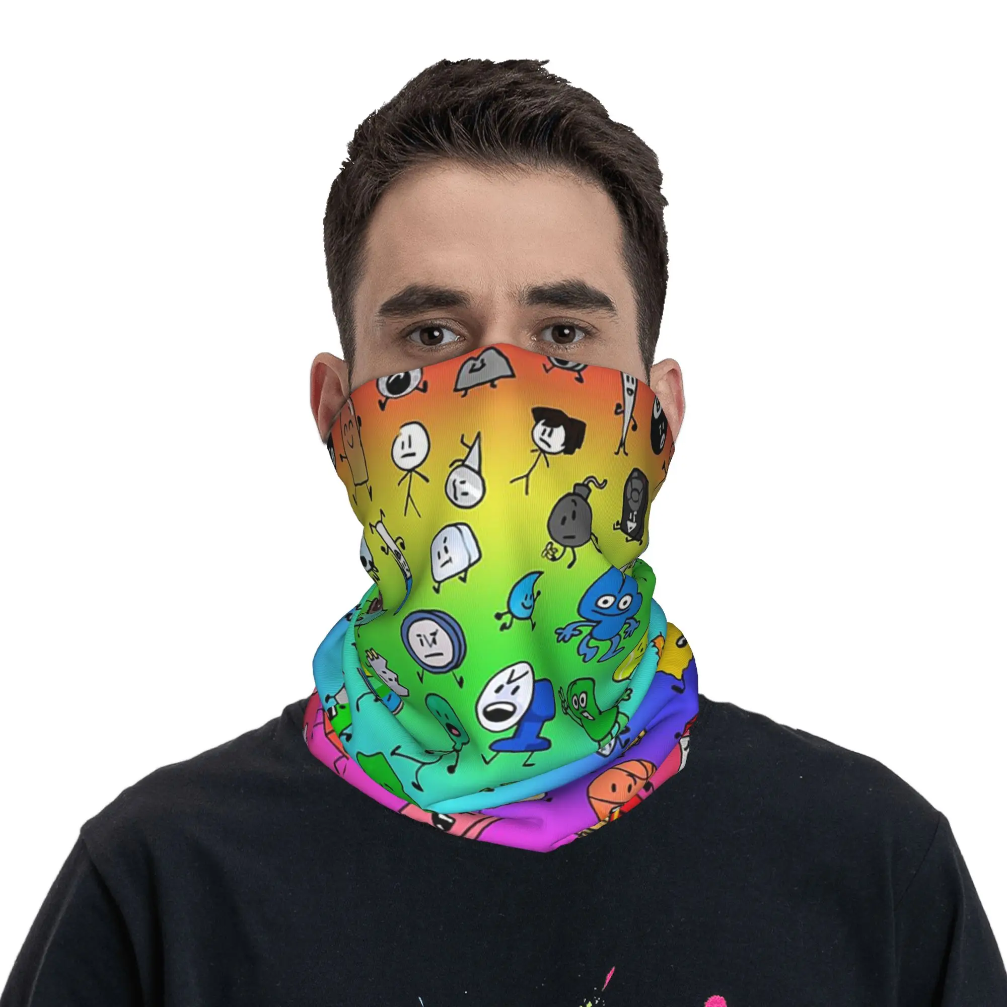 BFDI All Characters Rainbow Bandana Neck Cover Printed Mask Scarf Multifunction Headband Hiking Fishing For Men Women Breathable