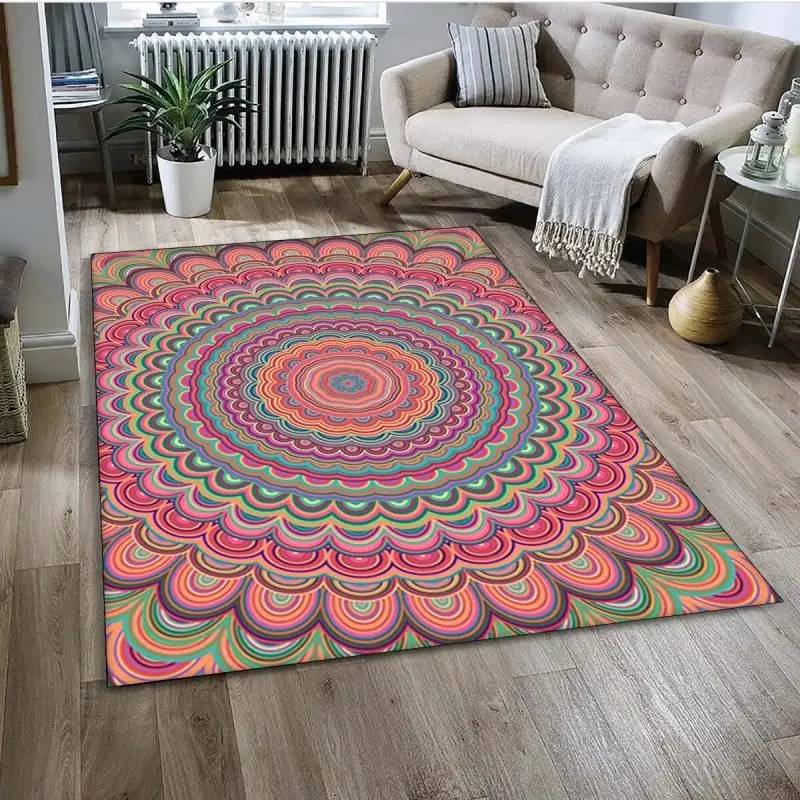 Mandala Bloem Bohemen Tapijt Mechanische Wasbare Slaapkamer Antislip Mat Voor Woonkamer Decoratie Groot Formaat Rechthoek Tapijt