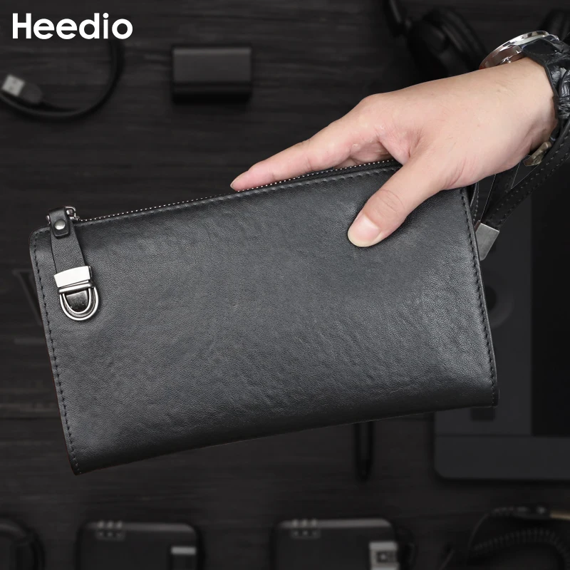 Fashion Men\'s Clutch Wallet Genuine Leather Business Long Wallet Handbag For Male Multifunction Organizer Bags