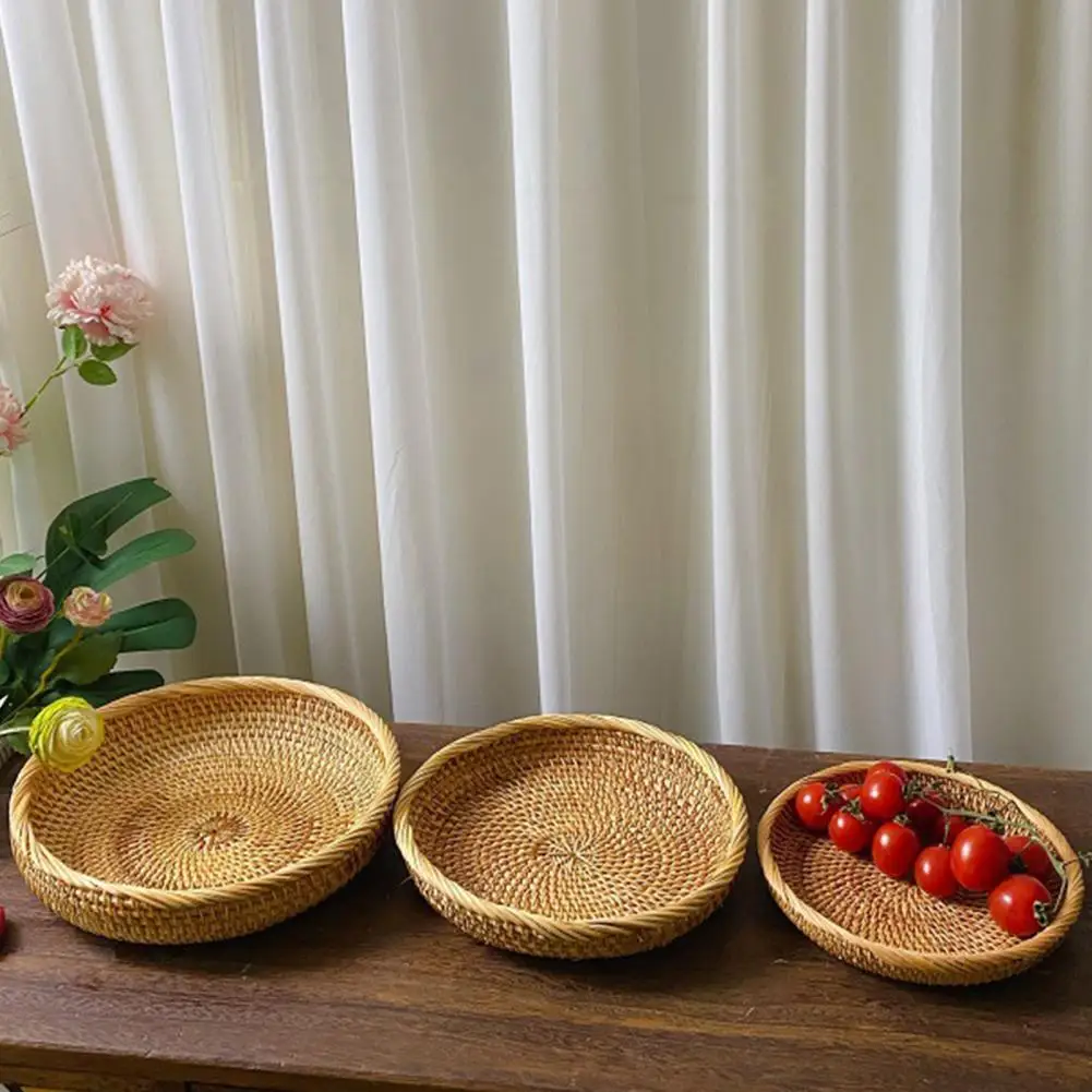 Beautiful Basket Wicker Tray Wear Resistant Handmade Not Easily Deformed Fruit Food Hand-Woven Rattan Tray