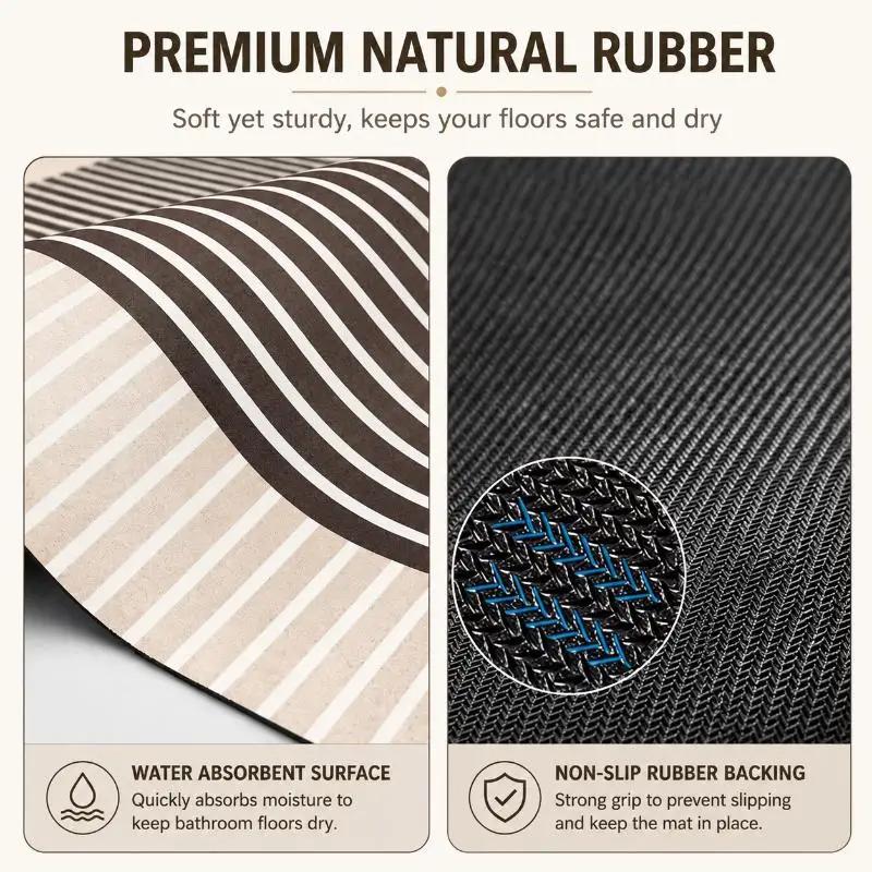 Beige Striped Kitchen Floor Mat 2PCS Non Slip Waterproof Practical Housewarming Gift Rugs for Kitchen