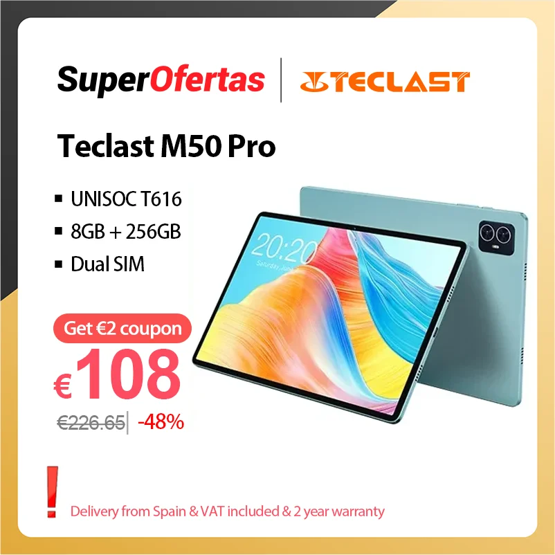 Teclast M50 Pro 10.1 inch Tablet  UNISOC T616 Octa Core 1920x1200 8GB RAM 128GB ROM Android 13 4G Network Dual Wifi 7000mAh