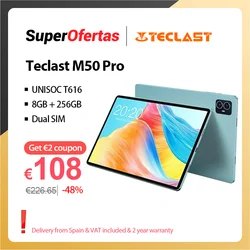 Teclast M50 Pro 10.1 inch Tablet  UNISOC T616 Octa Core 1920x1200 8GB RAM 128GB ROM Android 13 4G Network Dual Wifi 7000mAh