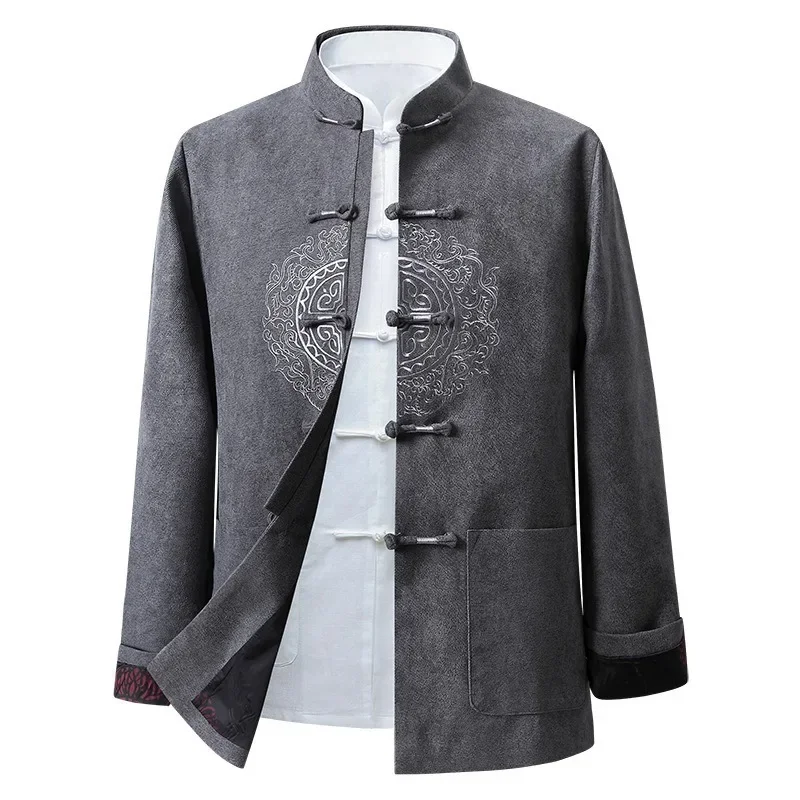 

Vintage Jacquard Tang Suit Loose Zhongshan Suit Chinese Coat Spring Autumn Men Long Sleeve Hanfu Jacket Casual Tops