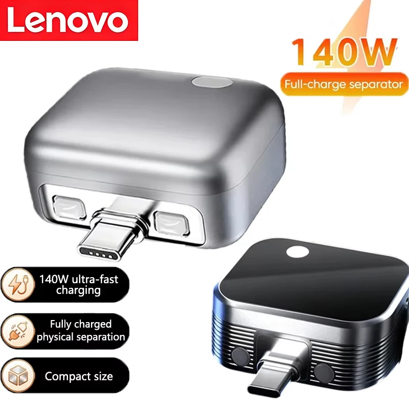 Dispositivo de Desconexão Automática Lenovo Original 140W para Carregamento Rápido com Parada Automática de Carga Completa para Celular e Tablet 2026