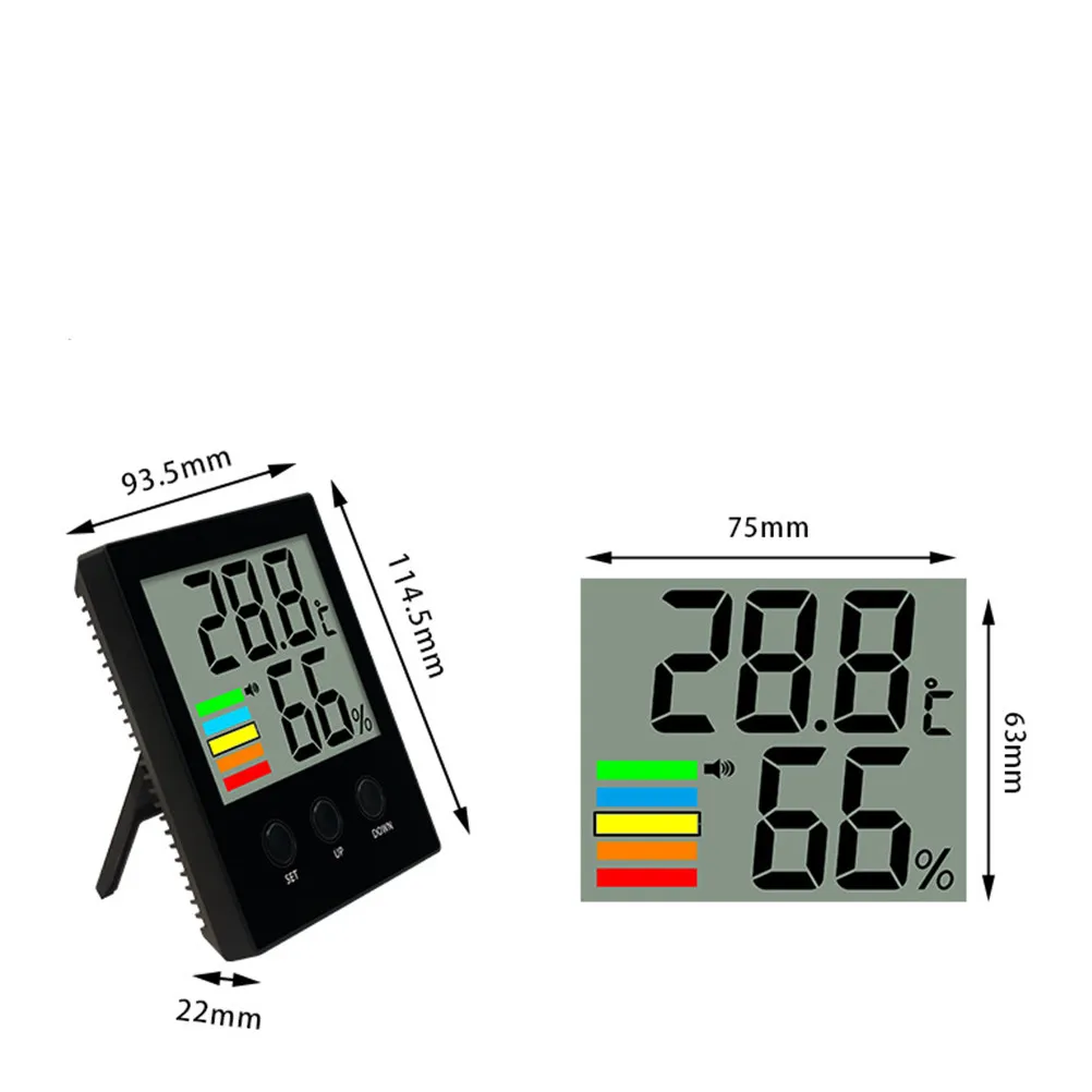 Digital Thermometer Hygrometer Black Indoor Temperature Humidity Monitor Alarm Large LCD Screen Household Office Multifunctional