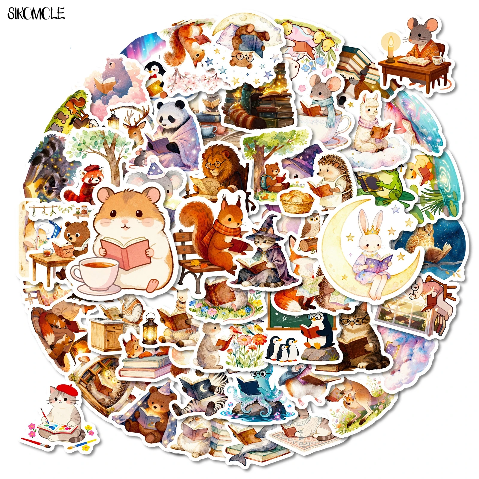 

10/30/56PCS Artistic Cute Pet Animals Reading Stickers Kawaii Funny DIY Kids Toys Guitar Luggage Suitcase Decal Graffiti Sticker